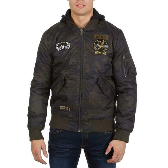 Xray Flight Patch Hooded Jacket Long Sleeve Front Zip Closure Ribbed Cuff Medium - Picture 1 of 9